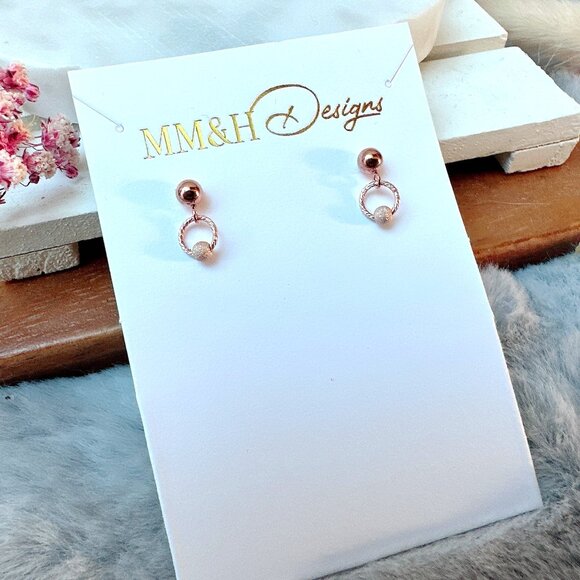 Elegant Rose Gold Stud Earrings with Stardust Bead | Handmade in BC - Picture 1 of 5